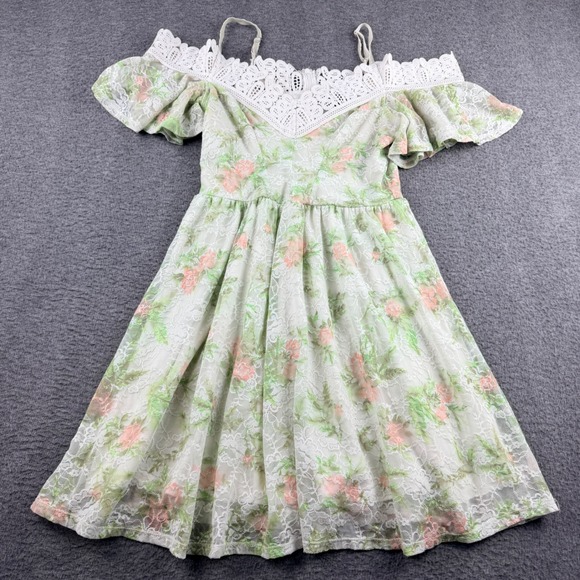 Disney Princess Dresses & Skirts - Disney Princess Floral Lace Off Shoulder Womens S Dress White Green Crochet Trim